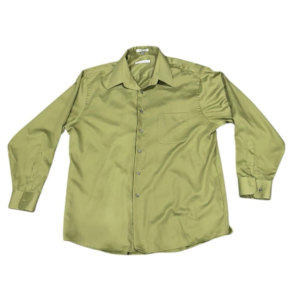 Men’s Sateen Green Ling Sleeve Dress Shirt by Geoffrey Beene-size XL 17.5